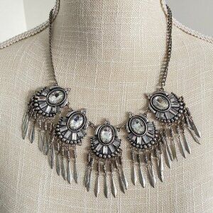 Tribal Crystal Statement Antique Silver Necklace​​​​​​​​​